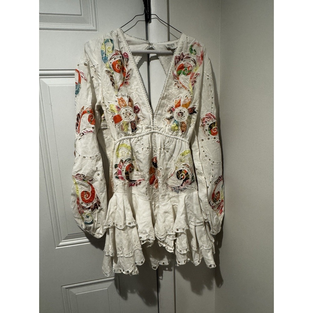 Hemant Nandita‎ Cora Mini Dress Motley Floral Eyelet S Colorful Women's LS